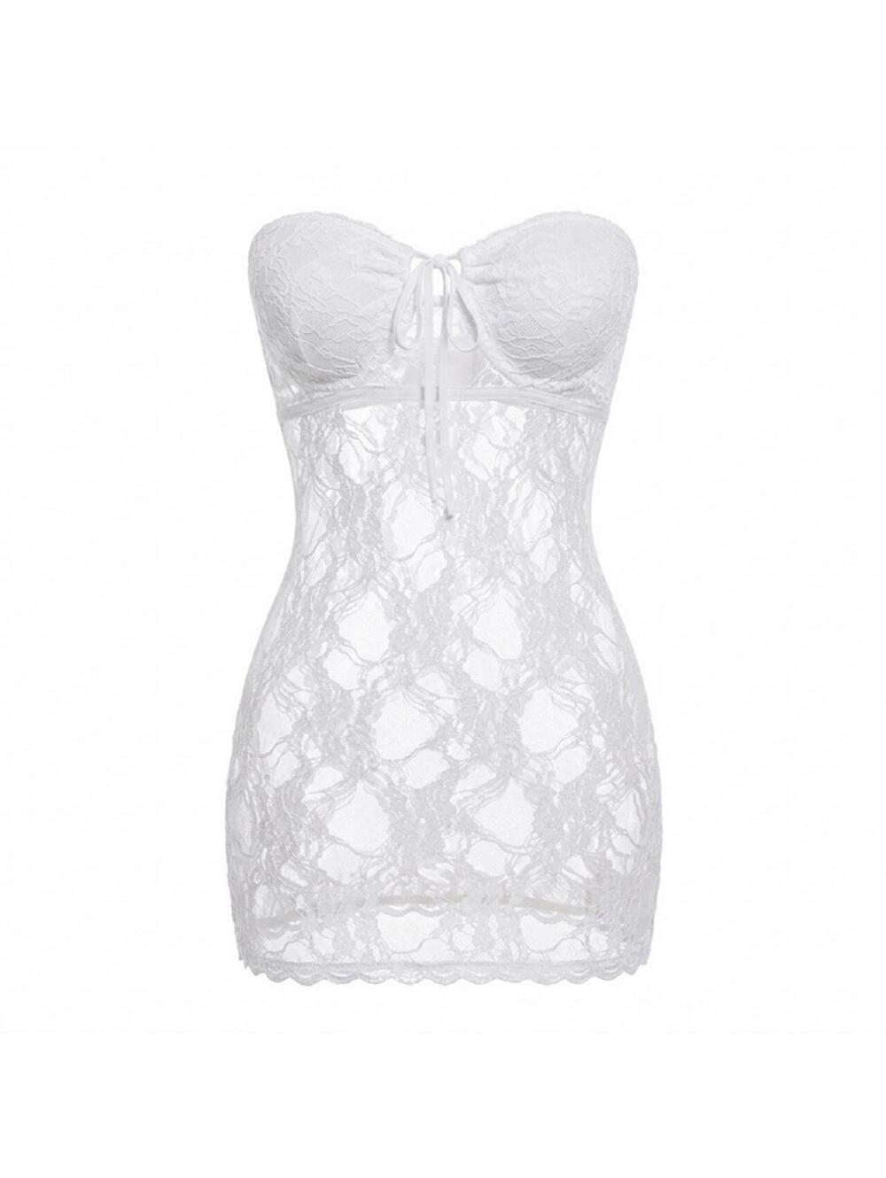 GrlFriday Shop White Lace Floral Strapless Mini Dress
